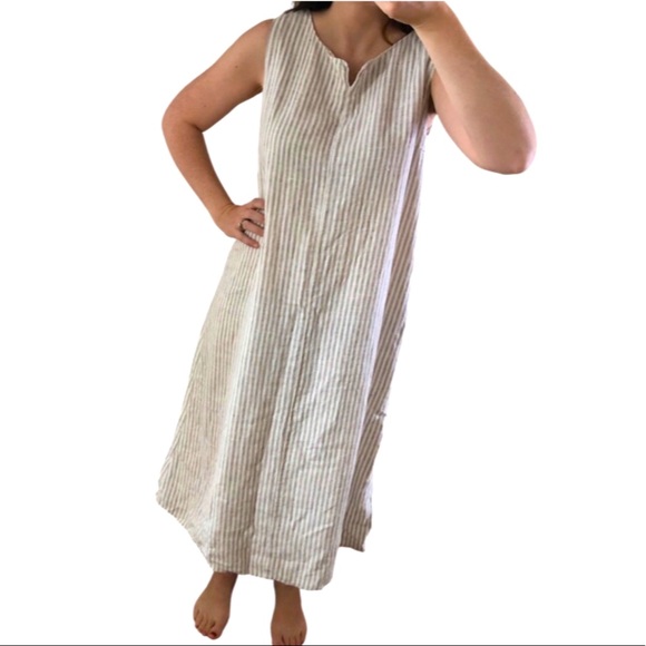 Harve Benard Dresses & Skirts - Harve Benard Dress Linen Striped Midi Shift Size M